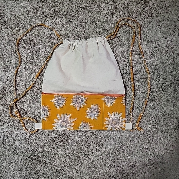 100% Cotton Made In India Fabric Drawstring Bag Backpack Retro Floral - Picture 1 of 15